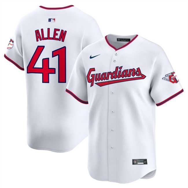 Mens Cleveland Guardians #41 Carlos Santana White Home Limited Stitched Jersey Dzhi